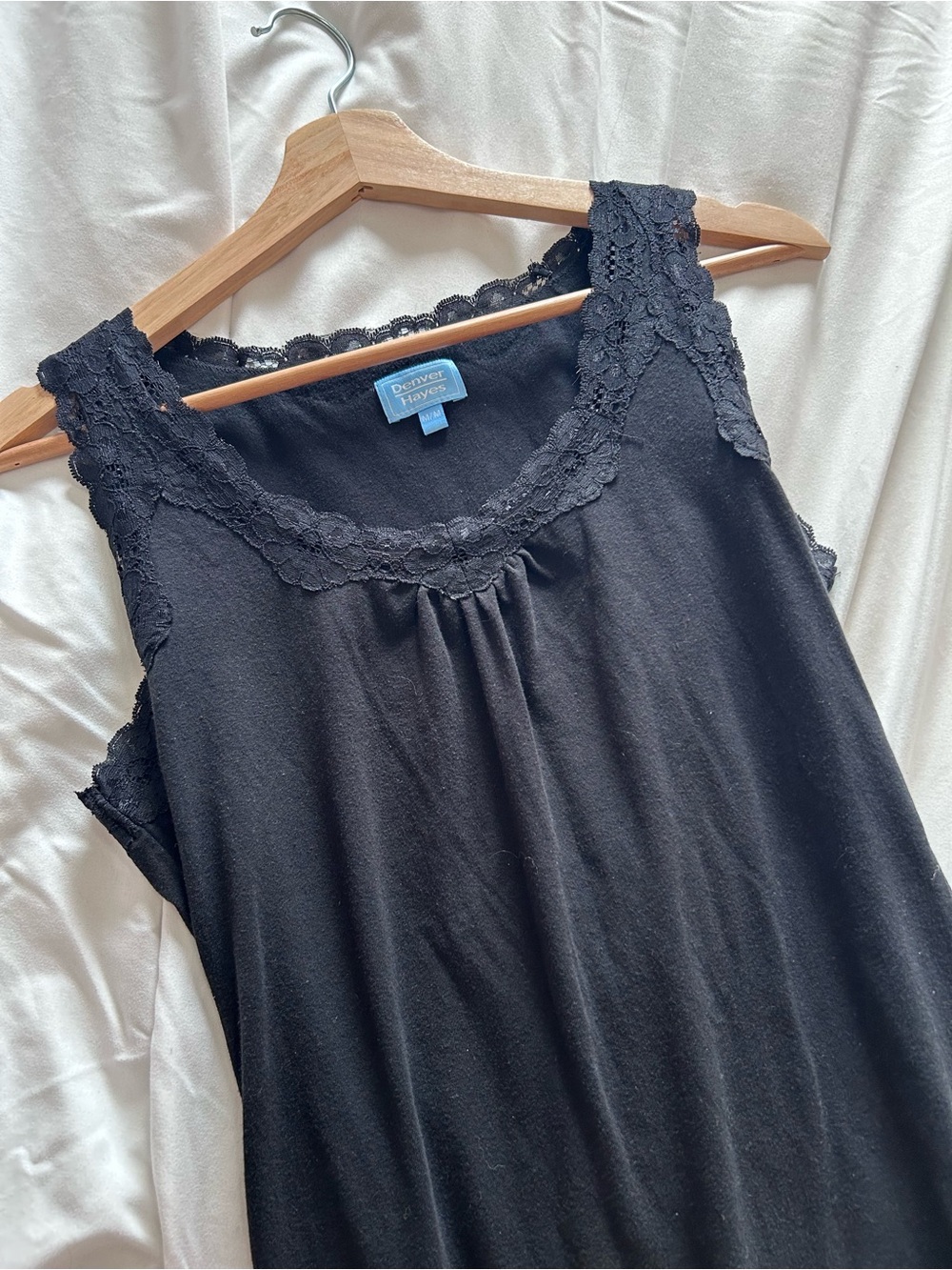 Set of 2 Denver Hayes 1 Light Blue and 1 Black Lace-Trim Tank Top Bundle